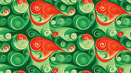 Fototapeta premium Colorful seamless abstract pattern featuring hand drawn swirls and curves in red and green ideal for decorative backgrounds and textile designs