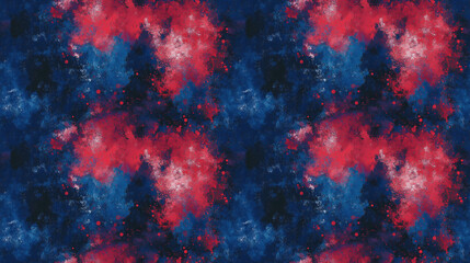 Seamless pattern of abstract blue and red artwork created using acrylic gouache and watercolor on canvas perfect for textile design
