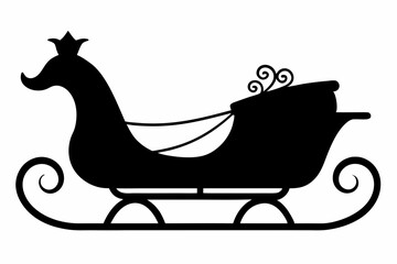 
Santa sleigh silhouette, Christmas slide black icon vector, Christmas sleigh 