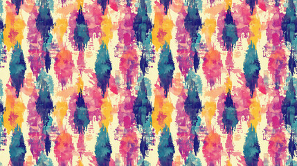 Colorful seamless watercolor batik pattern featuring Navajo ikat design perfect for allover cotton swimwear fabric