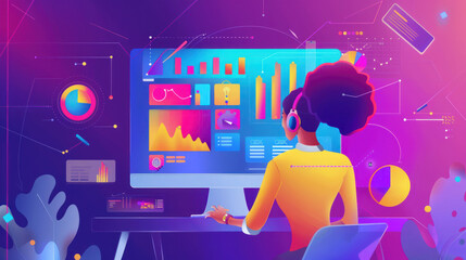 A small business owner crafting marketing strategies using AI tools, data-driven insights, and personalized campaigns across social media, reflecting the future of marketing in 2025