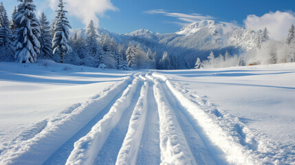 Obraz premium Parallel Tracks in Snow Leading to Horizon
