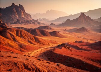 Fototapeta premium Vibrant Red and Orange Terrain with Undulating Patterns Creating a Dynamic Natural Landscape Scene