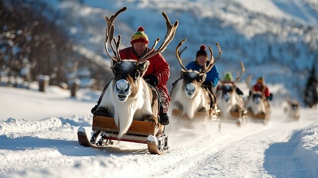 Experience reindeer sledding and feeding in Tromso, Norway. Sami culture offers this unique opportunity in a snowy winter landscape surrounded by mountains, hills, and fjords.