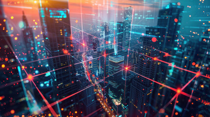 Fototapeta premium A vibrant startup business with a team of young entrepreneurs using blockchain technology and decentralized apps to innovate new business models, setting the tone for 2025's business landscape