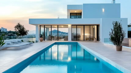 Fototapeta premium Modern and minimalist house with garden swimming pool