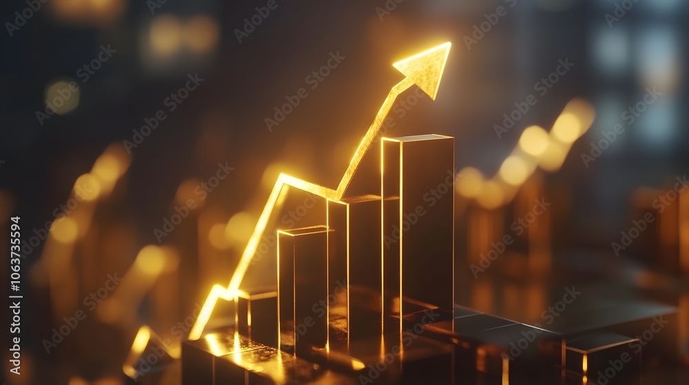 Aufkleber dynamic growth chart with rising arrow in golden light