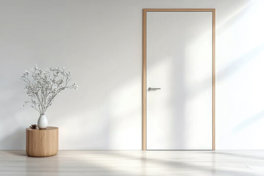 White empty room Interior background with door