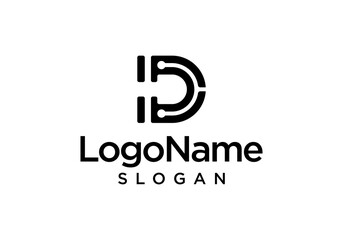 Illustration of letter d logo template with stethoscope. Logo for medical or technology.