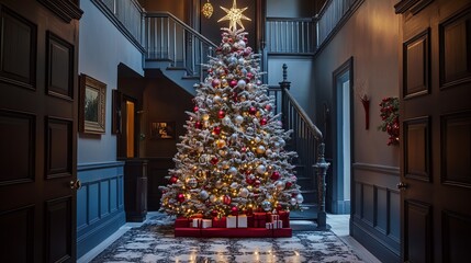 **Festive Christmas Tree**  The Christmas tree gleams with festive cheer,
Adorned with baubles and...