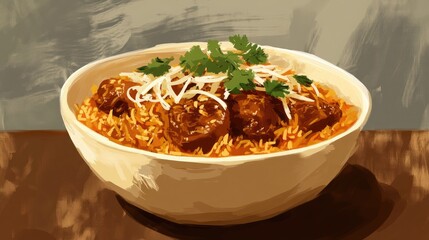 Delicious rice and meat dish with herbs