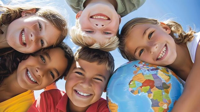 Diverse group of happy children exploring the world together - Powered by Adobe