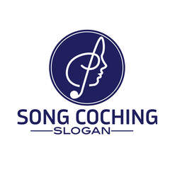 Song Coaching Logo with Music Note and Face Outline for Vocal Training and Music Education, Music Coaching Logo with Modern Face