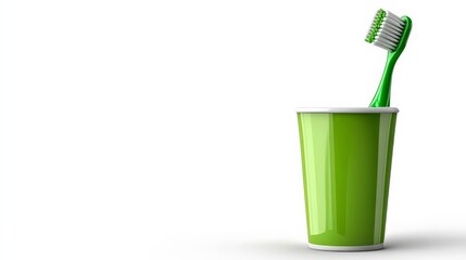 Green Toothbrush in Holder: A simple, yet essential reminder of daily hygiene, captured in a minimalist style. This image evokes a sense of cleanliness and freshness.