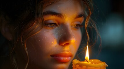Fototapeta premium Glowing candle place a glowing candle beside. AI generated