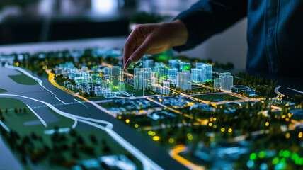 Urban planner presenting a digital model of a smart city