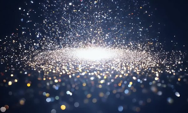 A concentrated burst of glitter in all directions, creating a shimmering extension effect.