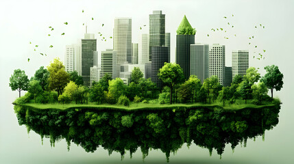 Fototapeta premium Floating City with Green Trees 3D Illustration