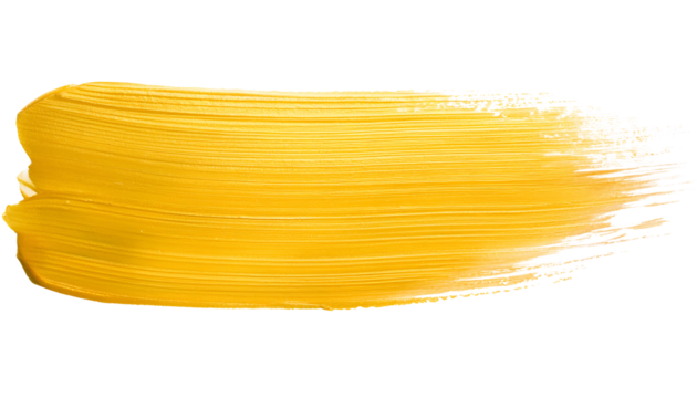 A bold, thick horizontal brushstroke of bright yellow paint isolated on a white background. Perfect for art, design, color concepts, backgrounds, or expressing energy and vibrancy.