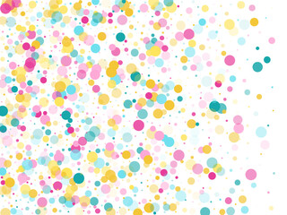 Memphis round confetti vintage background in cyan, crimson and gold on white. Childish pattern vector, children's party birthday celebration background. Holiday confetti circles in memphis style.