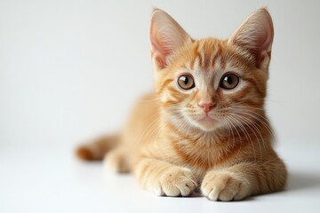 Adorable Orange Cat Lying Down on White Background