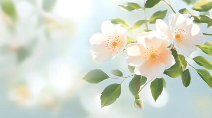 Obraz premium Delicate wild roses bloom softly in natural sunlight, creating serene atmosphere