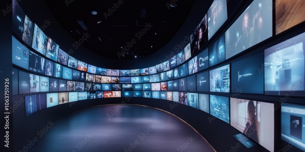 Poster a captivating and visually stunning display of colorful images on a multimedia streaming wall, repre