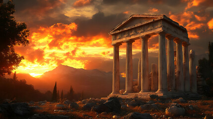 Obraz premium Ancient Ruins at Sunset - Illustration