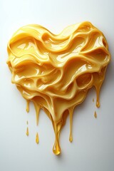 Heart-shaped melting cheese with holes, plain white background.