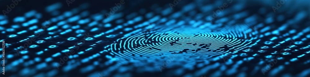 Wall mural blue digital fingerprint on binary code background