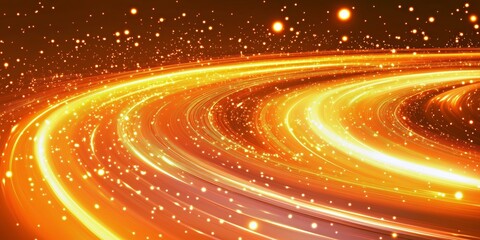 orange light trails on dark background, circular glowing effect, 3D rendering of dynamic curved light