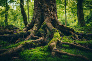 A large tree with its roots sticking out of the ground