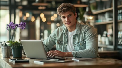 Obraz premium The Young Man at Laptop