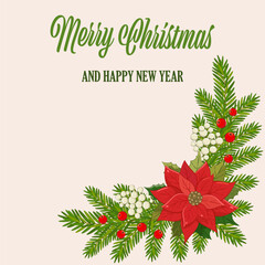 Christmas flowers. A vibrant holiday wreath featuring red poinsettias, green leaves, and white berries arranged for festive decoration during winter