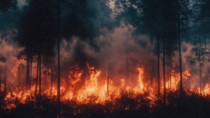 Fototapeta premium Intense Forest Fire with Smoky Atmosphere