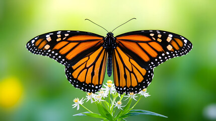 Fototapeta premium vibrant monarch butterfly with wings spread, resting on flower