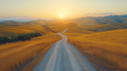 Naklejka premium rolling hills adorned with agricultural fields stretch into the horizon showcasing a beautiful countryside landscape with a winding country road captured in a stunning aerial view