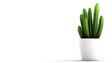 Cactus in White Pot: A single, vibrant green cactus plant stands tall in a minimalist white pot, a symbol of resilience and serenity. Its sharp, intricate details contrast with the clean.