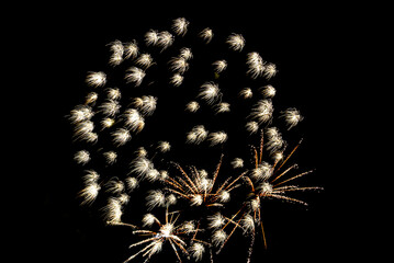 Fireworks lighting up the night sky. Pyrotechnics, abstract	