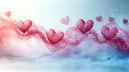 Fototapeta premium romantic valentines day banner featuring a panoramic array of abstract red hearts creating a loveinfused atmosphere with a soft dreamy background