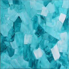 Obraz premium Abstract artwork featuring various shades of turquoise and white brushstrokes.
