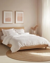 Light Pink Bedroom with Wooden Bed and Soft Bedding