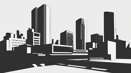 Naklejka premium Minimalist poster showcasing abstract neo-brutalist buildings in monochrome tones