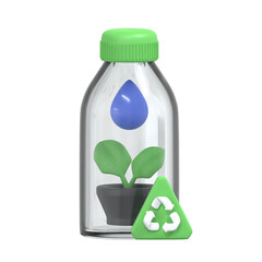 3D Recycle Bottle Icon, suitable for plastic waste reduction, recycling awareness, and eco-friendly initiatives.