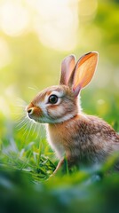 Fototapeta premium Rabbit Hopping Through Green Meadow