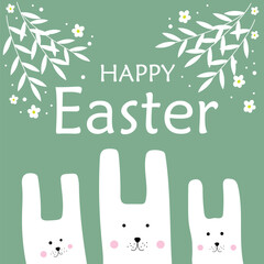 Happy Easter. Three cute Easter bunnies. Greeting card. vector illustration