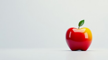 Obraz premium Vibrant Red and Yellow Apple: A single, glossy apple with a gradient of red and yellow, sits on a minimalist background. The image is clean and modern, perfect for concepts of health, freshness.