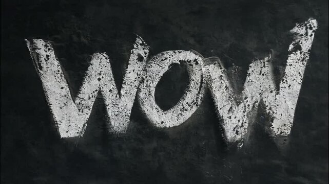 Word "WOW" written in chalk on a blackboard, symbolizing urgency, focus, and the present moment