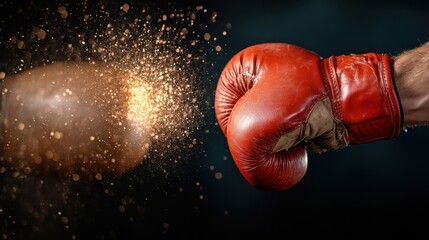 A powerful image of a red boxing glove punching through an illuminated burst of light, symbolizing strength and the dynamic energy of sports and competition.