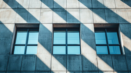 Obraz premium Dramatic interplay of light and shadow on a neo brutalist building facade during midday